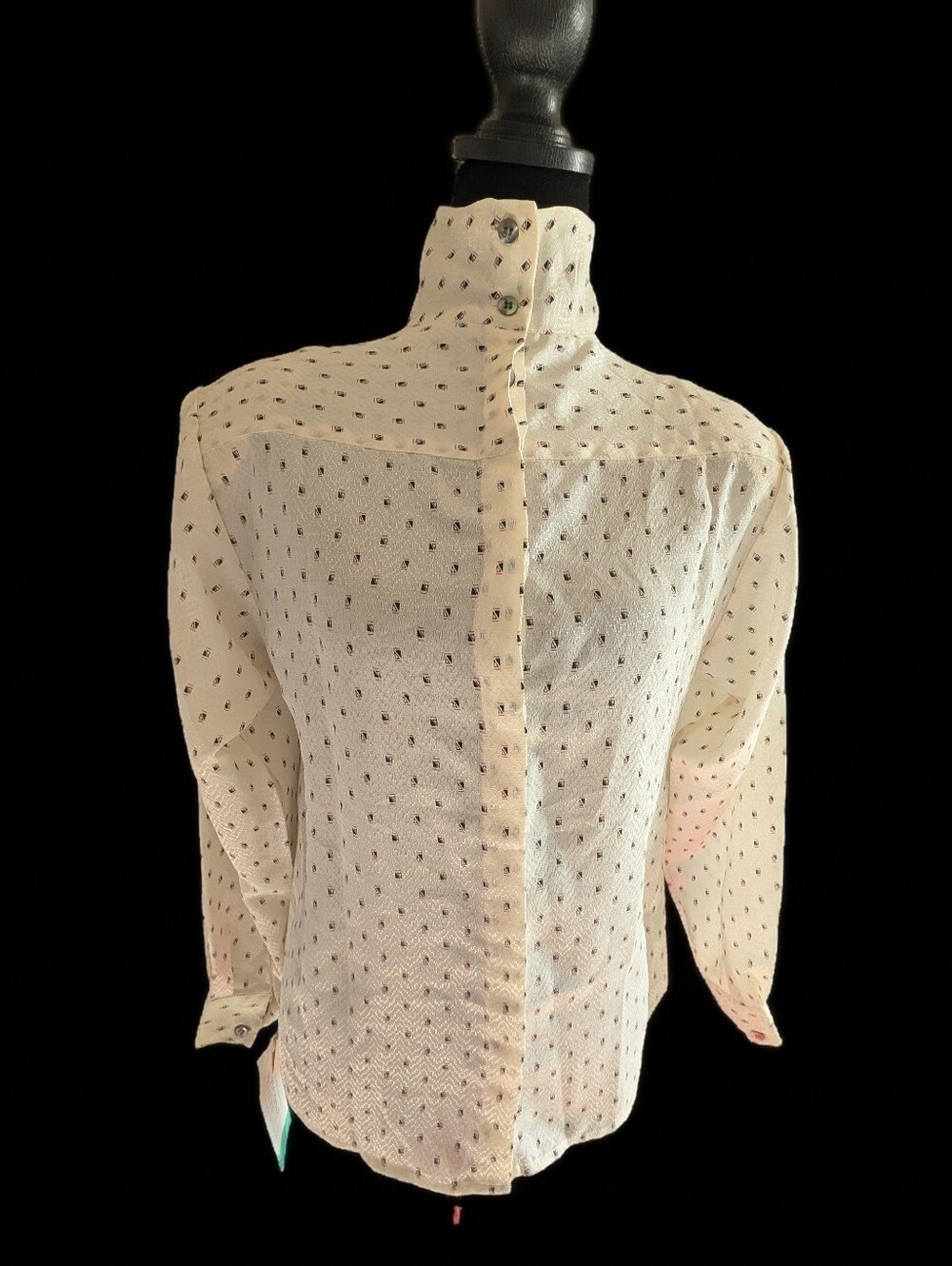 Evan Picone Cream Printed Petite Blouse W/ High Button Up Collar Sz 10NWT (A12)